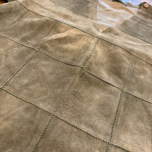 Aymo Italian Leather Patchwork Designed Long Sleeved V-Neck TOP - Picture 9 of 9